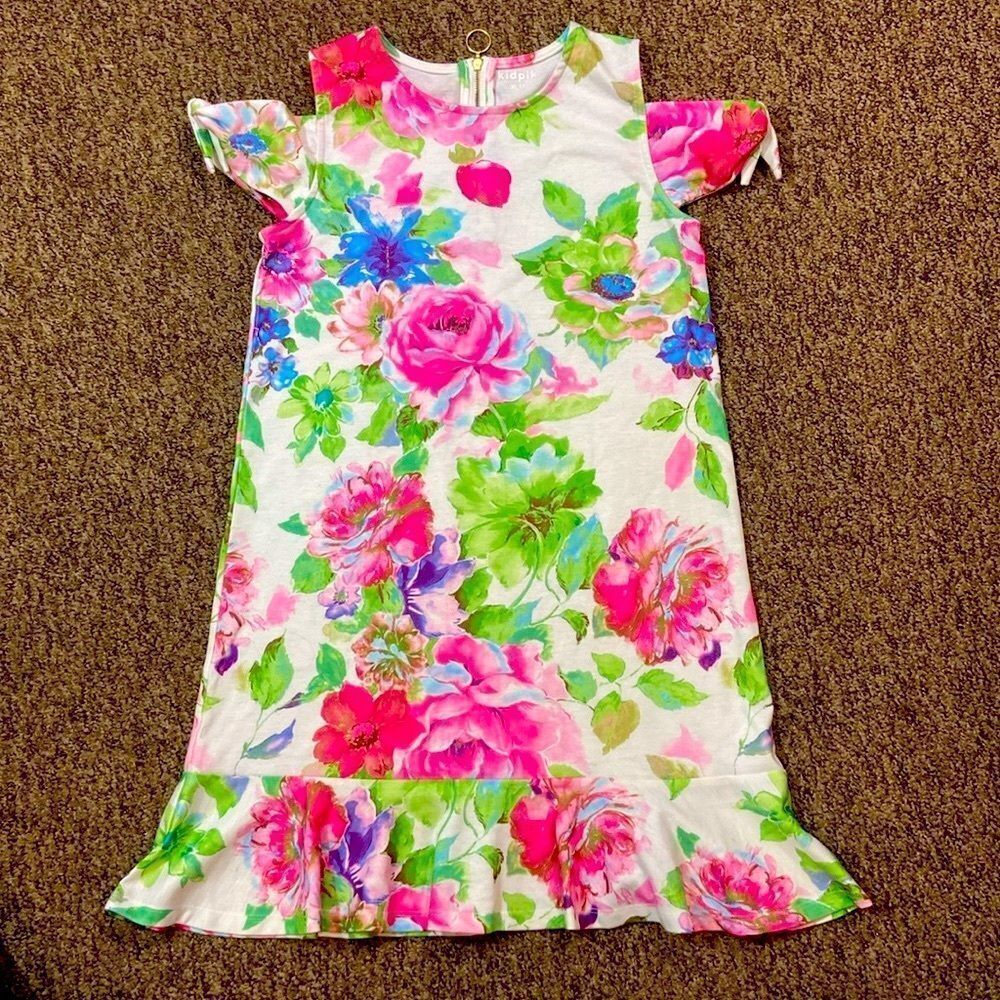 Kidpik Floral Kids Dress in Pink and Green Size XL 14